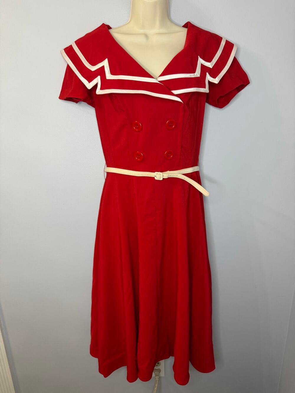 Betty Page Red Captain Nautical RockABilly Sailor Pinup Dress Women's 10